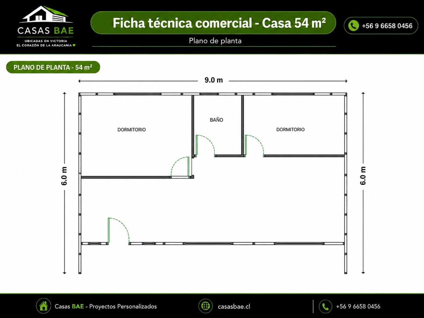 Plano referencial del modelo Casa 54 m²