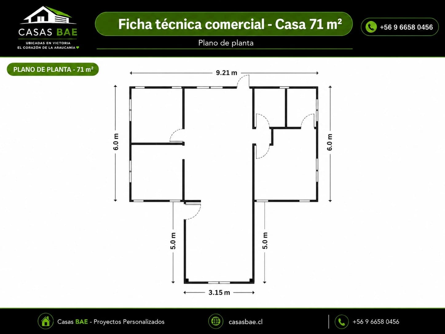 Plano referencial del modelo Casa 71 m²